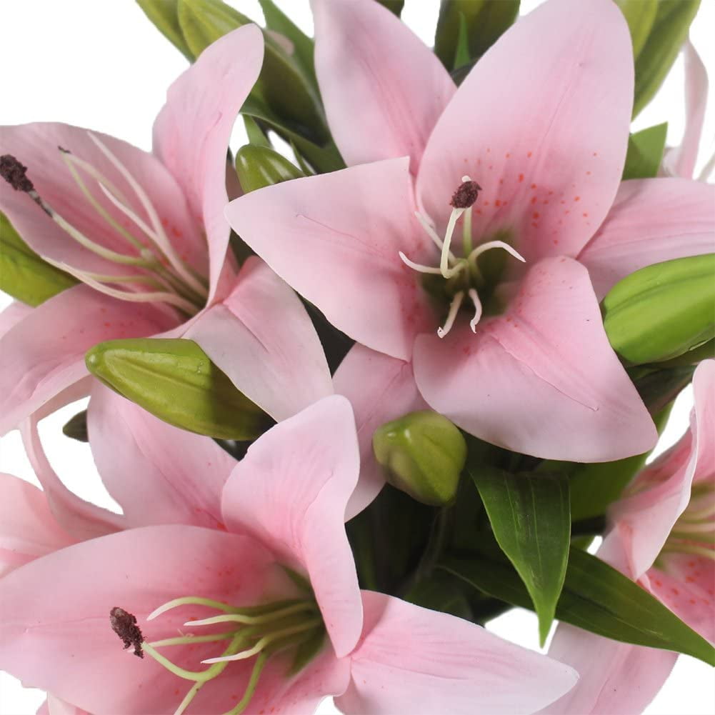 Lilium♡ Zukuco Artificial Lily Flowers,5 Pack Tiger Lily Branch with