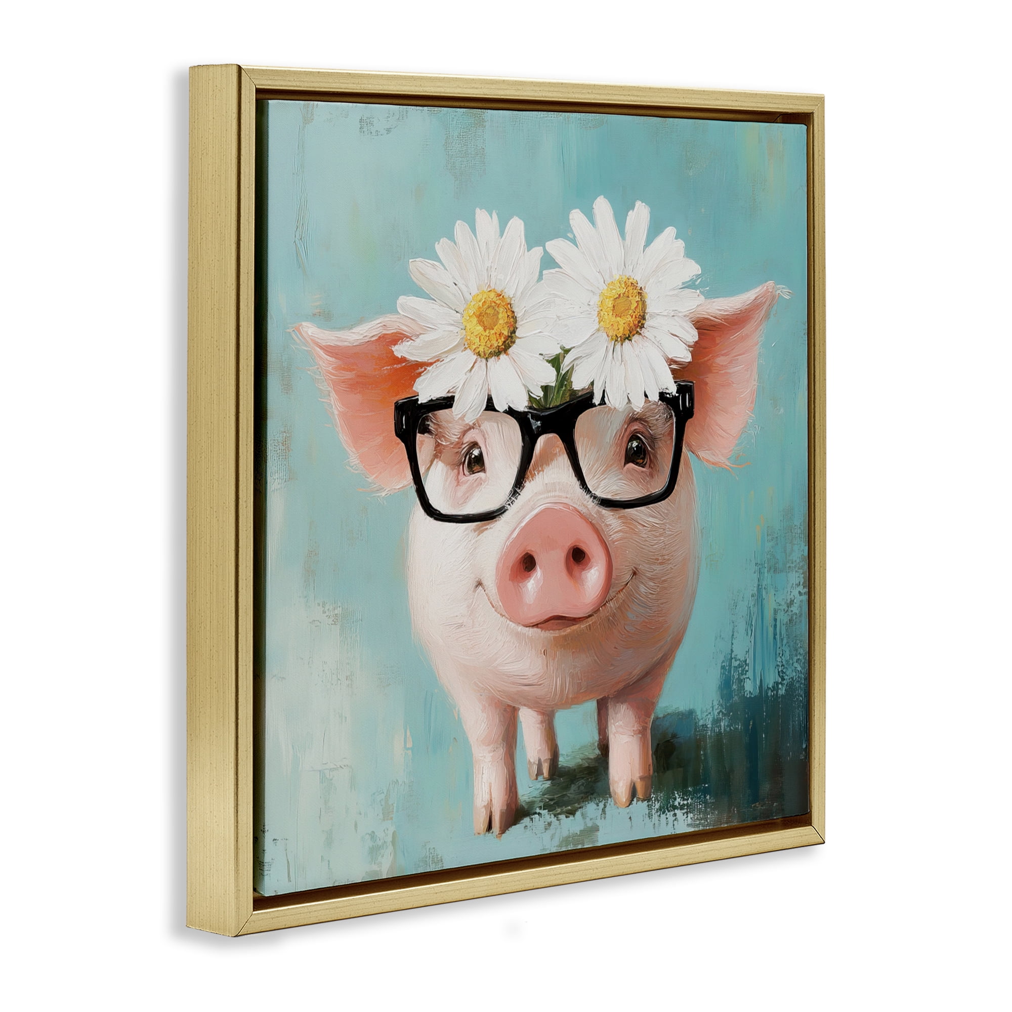 Stupell Industries Nerdy Natalie Piglet Gold Framed Floater Canvas Wall Art, design by Tina LeCour