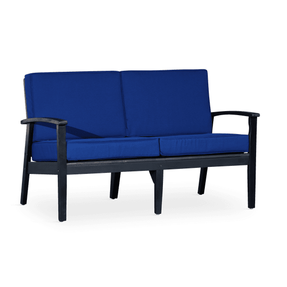 Patio Seating Eucalyptus Loveseat with Cushions, Espresso Finish, Navy Cushions,Outdoor Seating