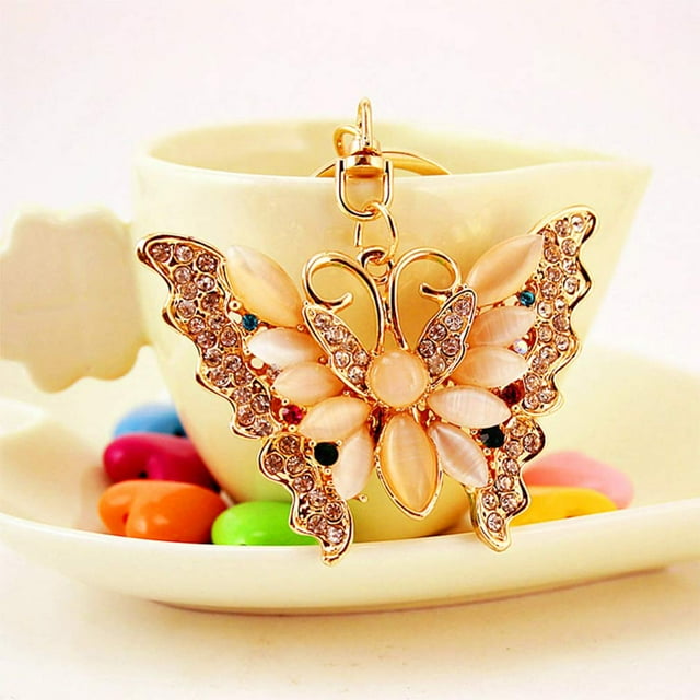 Precioso llavero con forma de mariposa con diamantes de imitación de cristal brillante, colgante para bolso, dije para mujeres y niñas