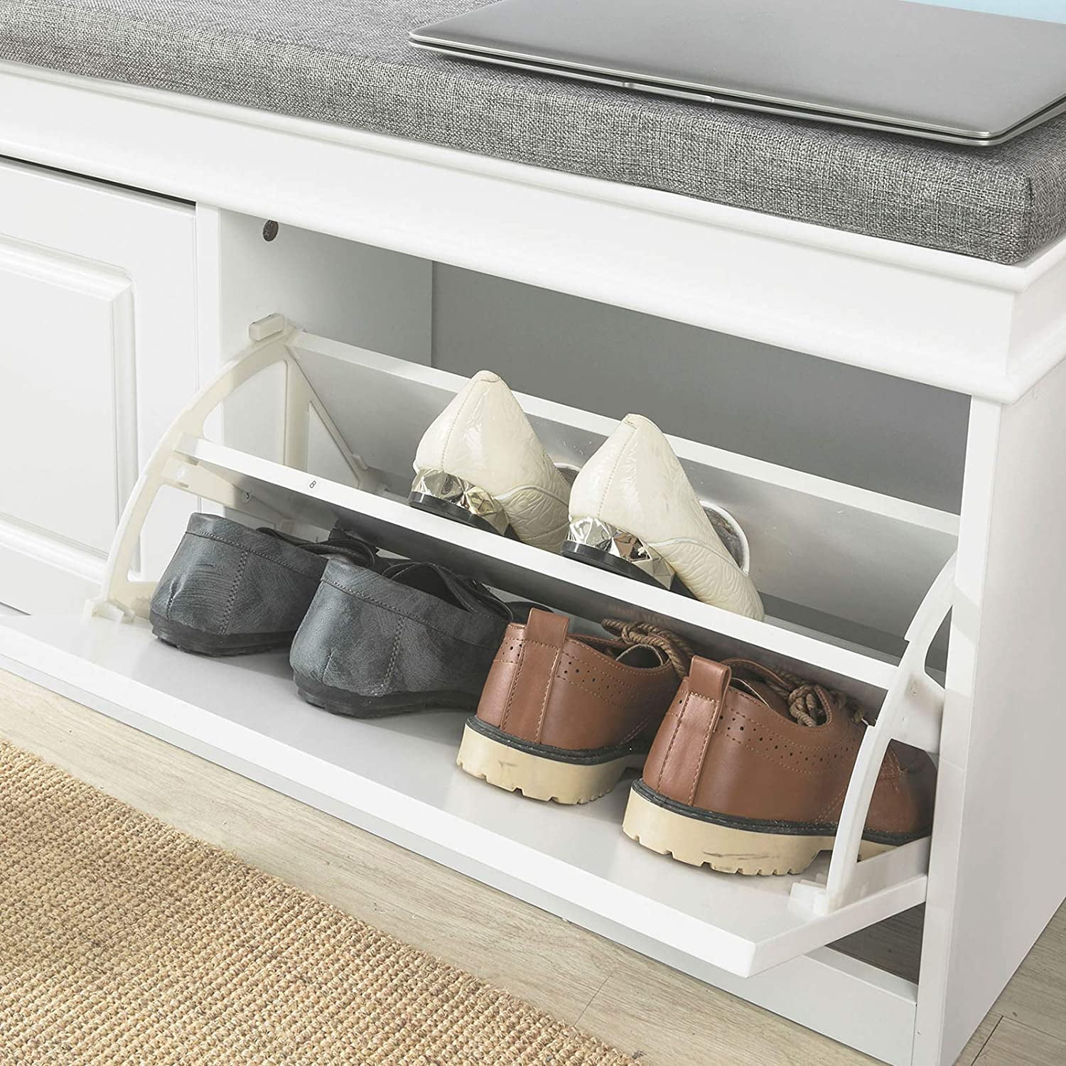 SoBuy FSR64 W Hallway Shoe Bench Shoe Cabinet with Flip Drawer and Seat Cushion Walmart