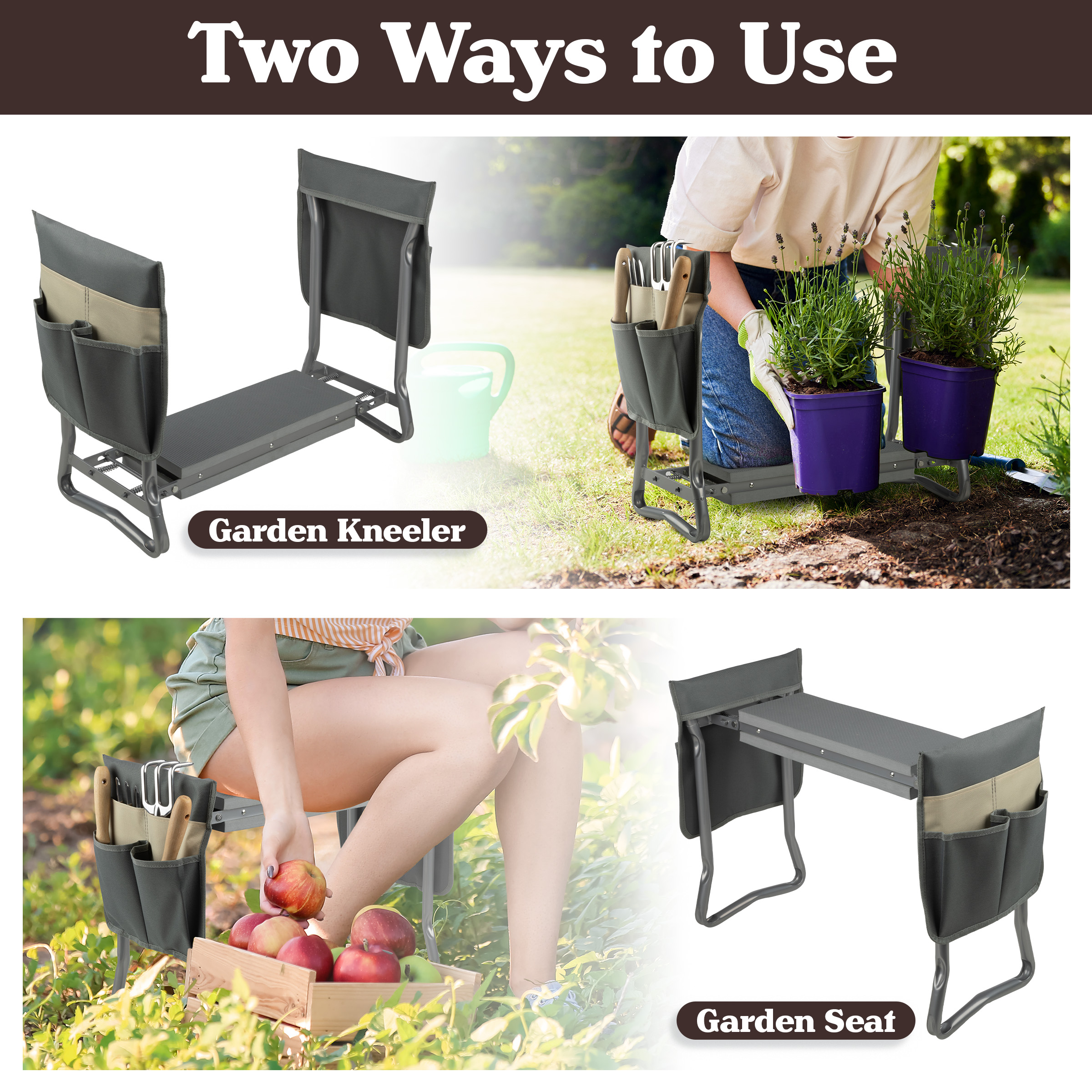 Pure Garden 2-in-1 Kneeler Stool with Tool Pouches photo 2