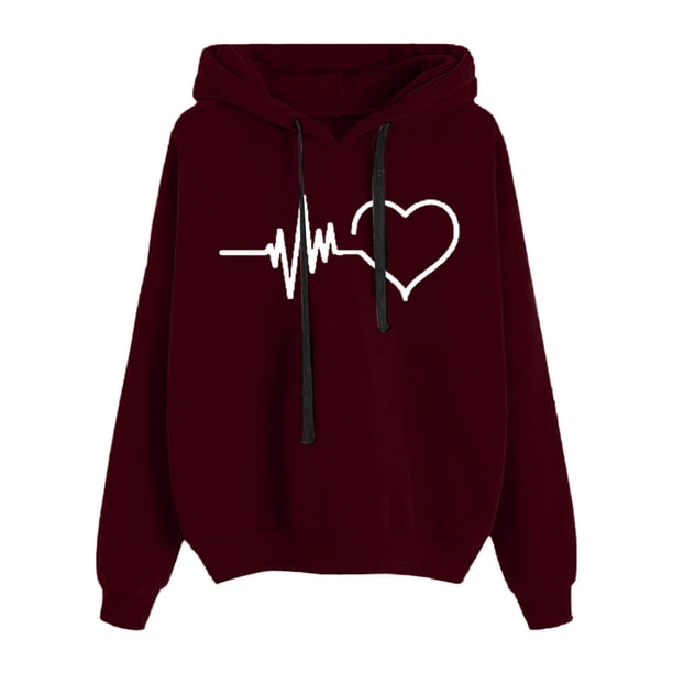 Gibobby Sudadera con capucha y cremallera Sudadera con capucha impresa para mujeres Casual Long Sleeve Drawstring With Blouse Top (Vino, L)