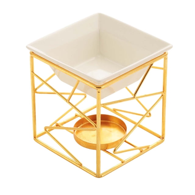 Quemador de aceite esencial, quemador de fusión perfumado, soporte cuadrado para decoración del hogar, calentador de aceite, quemador de aceite aromát Oro