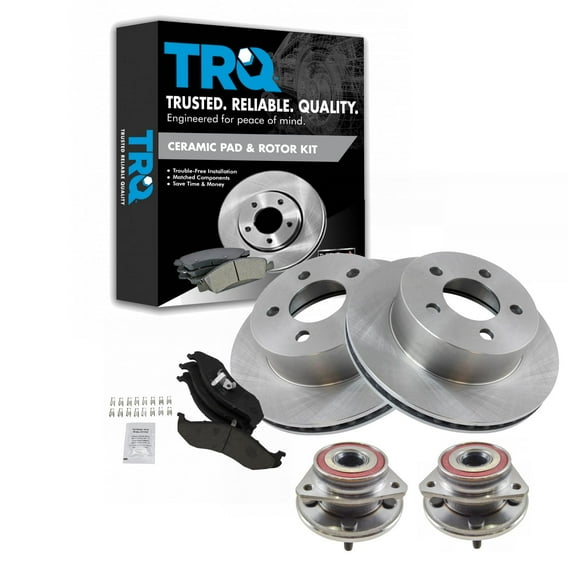 TRQ Wheel Hub Ceramic Full Cast Brake Pad Rotor Kit Front for Jeep BKA14617 Fits select: 1997-2006 JEEP WRANGLER / TJ, 1999-2001 JEEP CHEROKEE