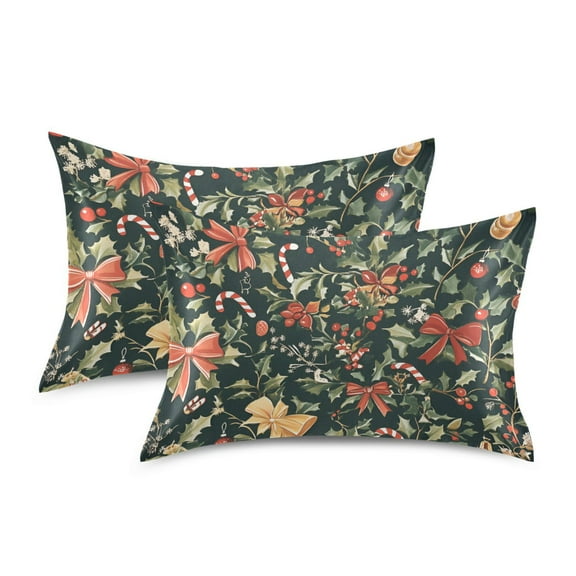 Yayeee Pillowcase Standard Size Set of 2 Satin Wrinkle Resistant Pillow Case, Christmas Bows