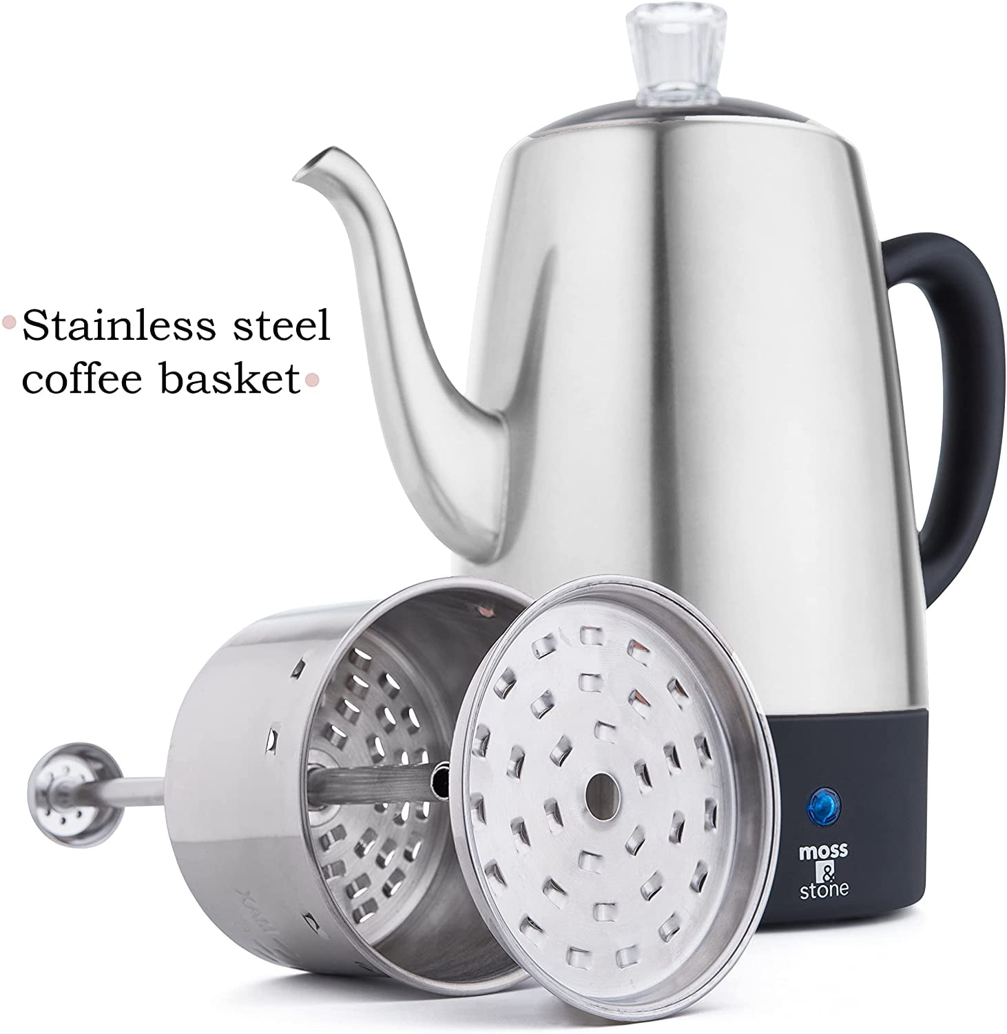 Moss Stone Electric Percolator Silver Body with Stainless Steel