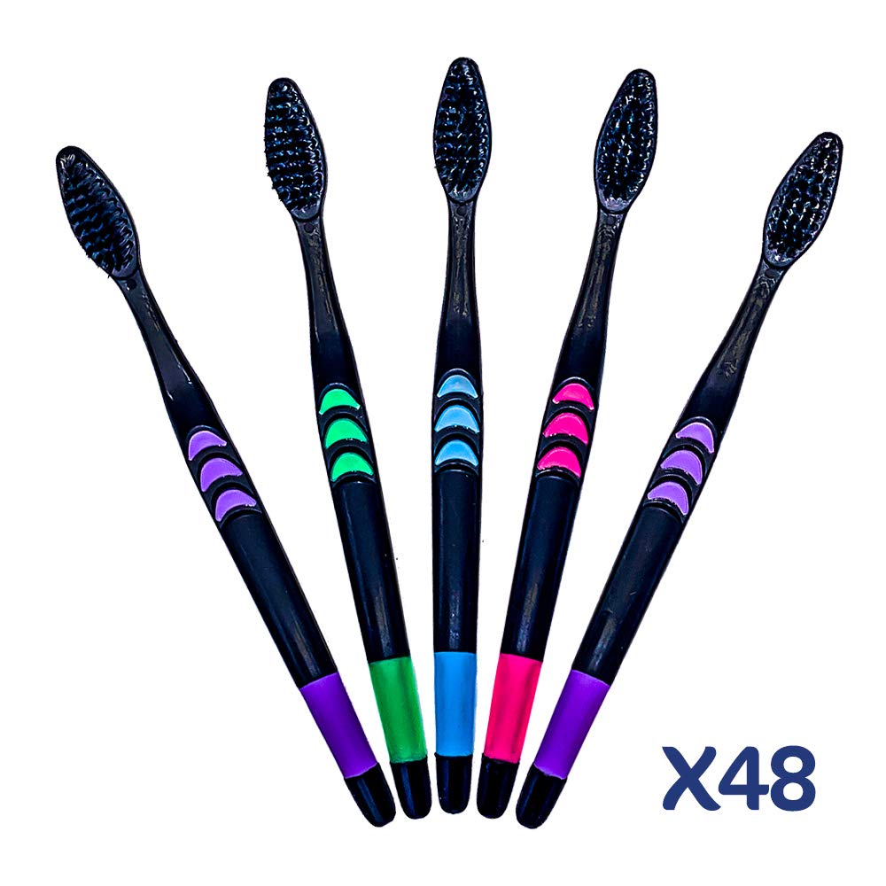 48 Pack Wholesale Toothbrush Soft Bristle Travel Toothbrush Black