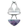 thumbnail image 3 of COEQINE Women's Halter String Bikini Sets Triangle Allover Print High Cut Mid Waist Bathing Suit Dark Blue Violet Marble 2 Piece Removable Pad Sexy Beachwear, XS, 3 of 7