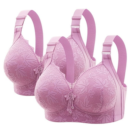 Gnurob Women Lace Sexy Bra Full-Coverage Lace Brassiere with No Underwire Cups Push Up Bralettes Beauty Back Smoothing Bras Adjustable Straps Underwear  2PC Clearance Saving Purple 44