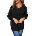 thumbnail image 2 of Ounisa Women's Tops Tie Front Bow Cardigan Sweaters Chunky Knit Long Puff Sleeve Trendy Fall Winter Jacket Coats Outerwear, 2 of 8