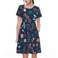 thumbnail image 1 of Easygdp Colorful Flowers para Vestido Transpirable de Mujer, Vestido Suelto de Manga Corta con Pliegues y Bolsillos para el Verano, 1 of 6