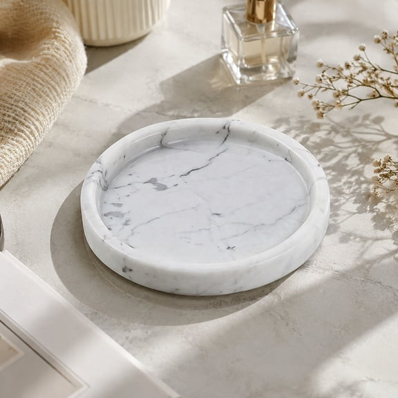 Natural Stone Decorative Vanity Tray Round Catchall Jewelry Perfume Candle Holder Storage