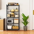 thumbnail image 2 of Vebreda 5-Tier Heavy Duty Foldable Metal Storage Shelf with 3 Hooks, Kitchen Organizer Rack, Black, 2 of 10