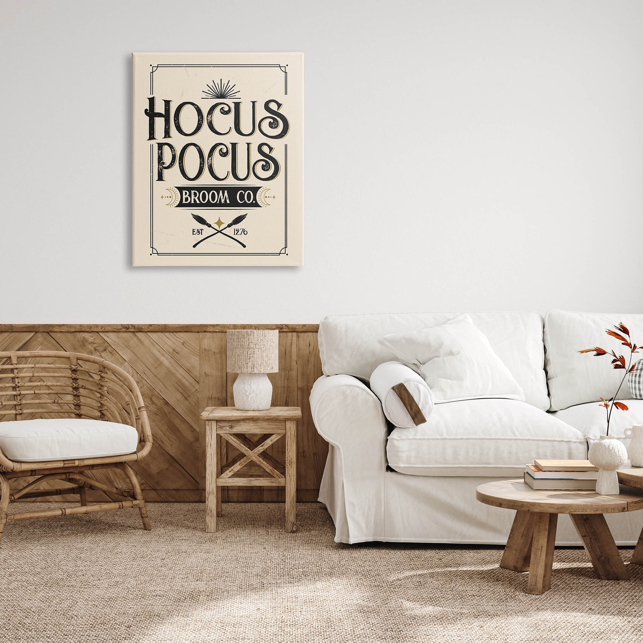 Hocus Pocus Broom Co Sign Holiday Graphic Art Gallery Wrapped Canvas Print Wall Art