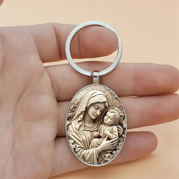 Stylish Alloy Oval Mother's Day Angel Peace Symbol Glass Keychain - Car Keychain Accessory