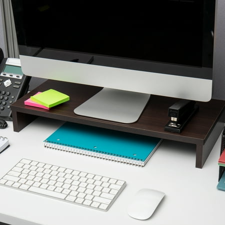 Mind Reader - Wooden Monitor Stand Riser - Brown