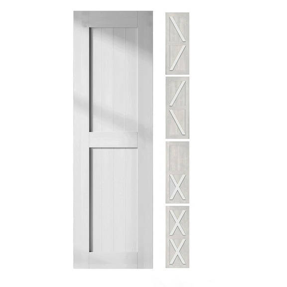 Homacer 5-in-1 Design 24'' W x 80'' H x 1-3/8'' D Solid Wood Barn Door, Finished and Unassembled, with Pre-drilled Holes for Easy Assemble and Pre-routed Groove, Interior Only (White)
