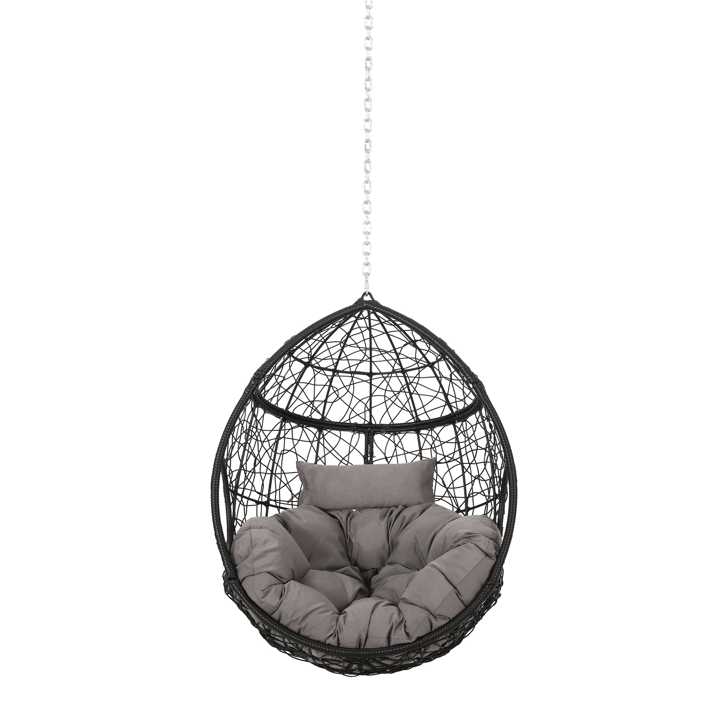 Outdoor Teardrop Shaped Hanging Chair with 8ft Chain, Wicker Weave Suspended Leisure Seat for Patio Garden, Brown and Beige