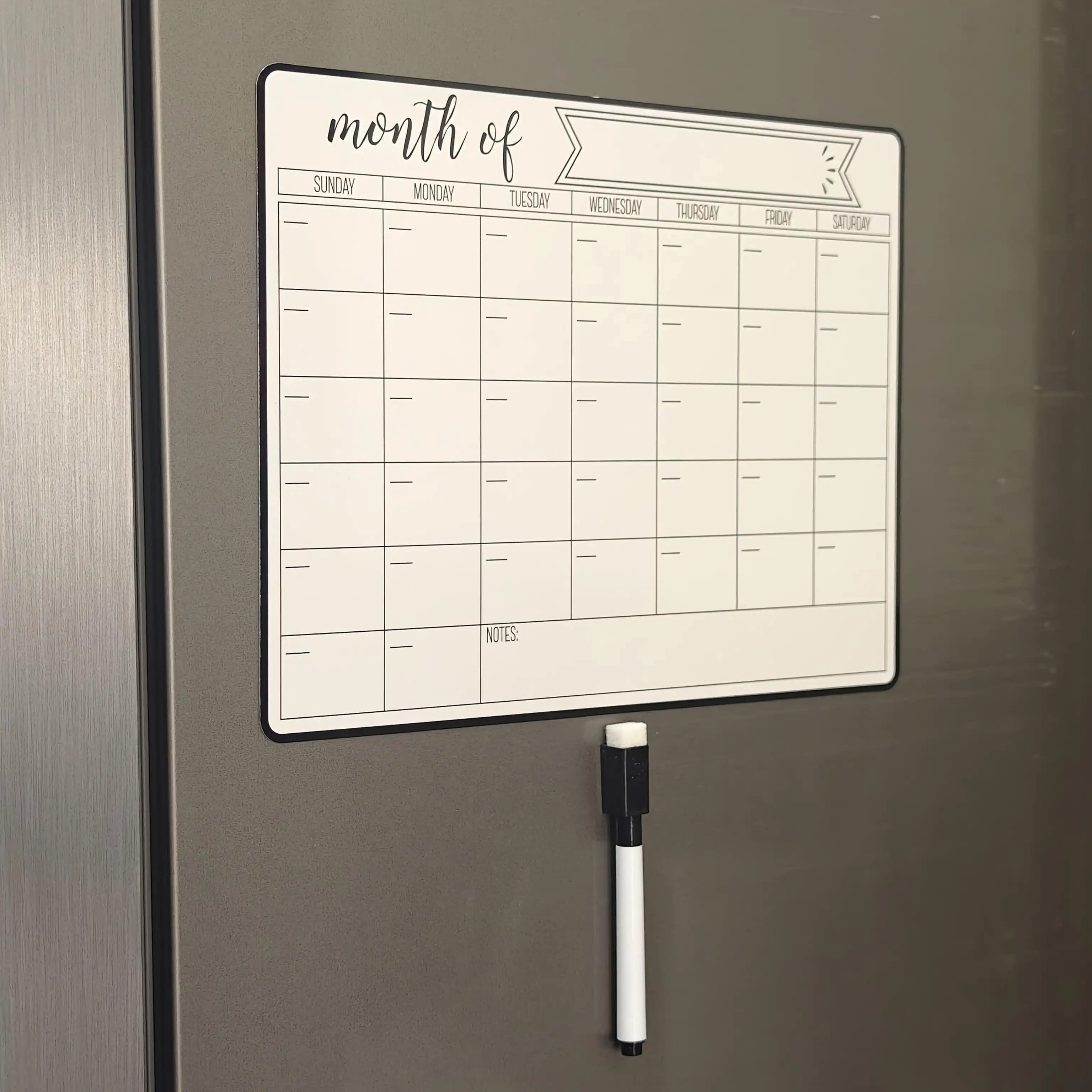 Magnetic Fridge Calendar & Whiteboard Combo - Undated Weekly/Monthly Planner with Markers & Holder for Refrigerator Organization