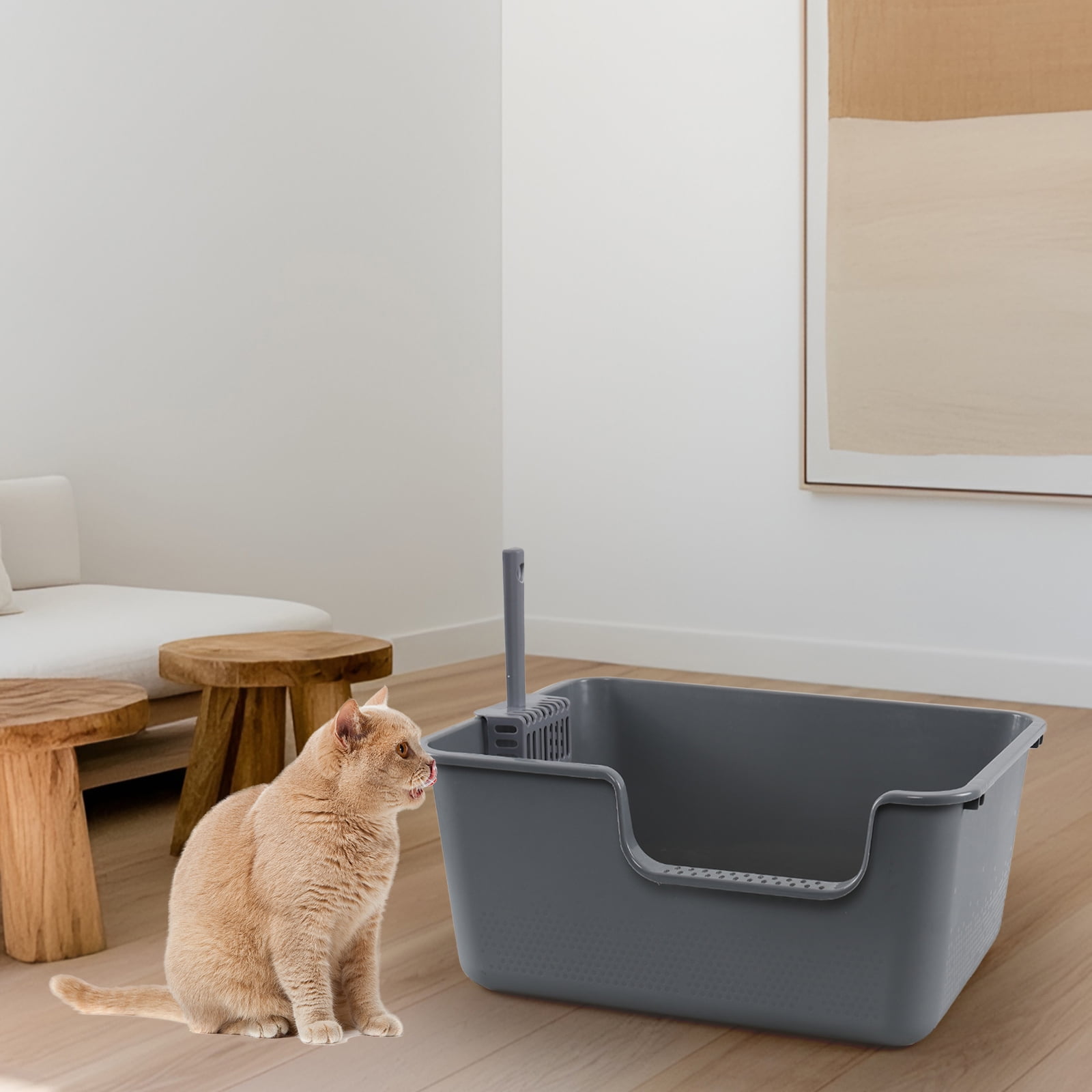 Tyminin 4 Packs Plastic Anti-Splashing Kitty Litter Box, Cat Litter Box High Sides, Grey