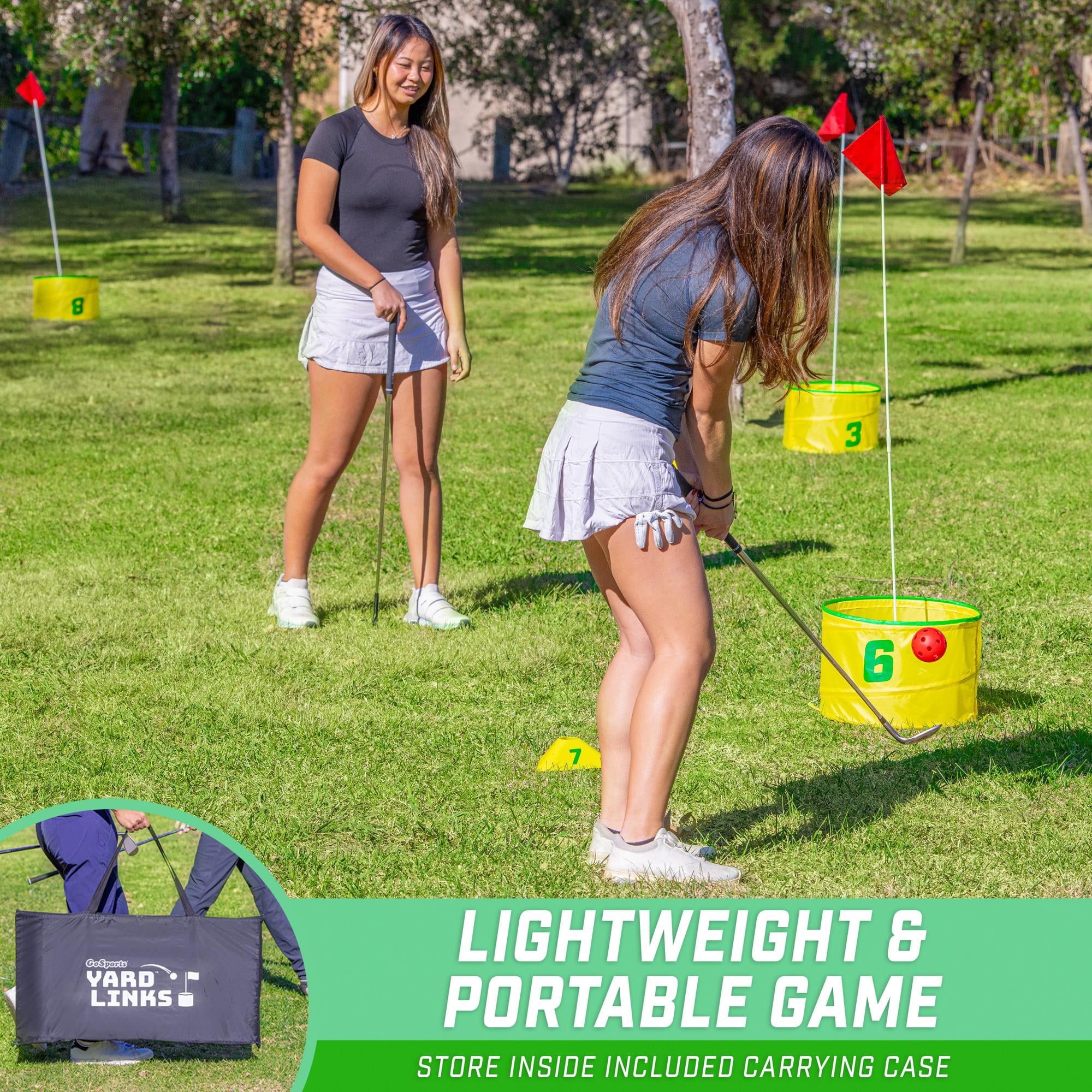 GoSports Yard Links Golf Game with 9 Buckets,  Backyard Practice Golfer Game, Tee Markers and 6 Balls