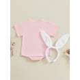 thumbnail image 4 of Suealasg Newborn Girls Easter Festival Outfit 3 6 12 18 Months Infant Girls Short Sleeve Bunny Print Romper Jumpsuit + Headband 0-18M 2Pcs Baby Girl Summer Clothes Set, 4 of 9