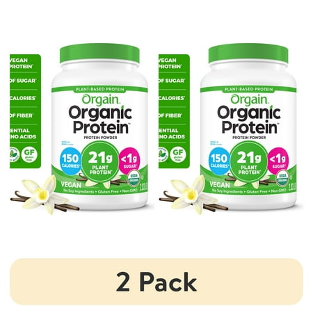 (2 pack) Orgain Organic Vegan 21g Protein Powder, Plant Based Shake Drink, Vanilla Bean 2.03lb