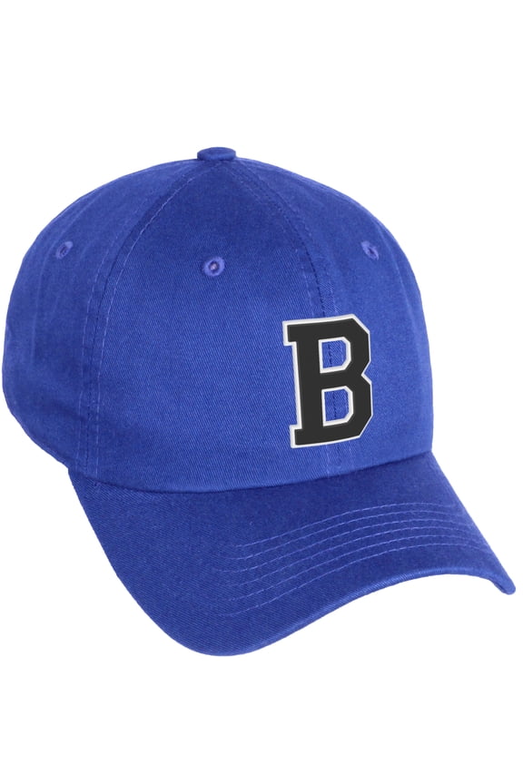 Classic 3D Varsity White Black Initial A to Z Letters Baseball Cap Dad Hat, Royal Hat Letter B