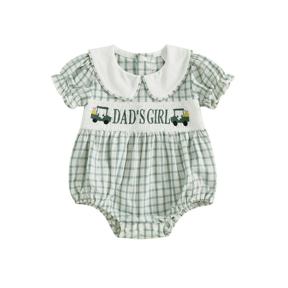 CocMouse Girl Plaid Romper Golf Cart Letter Short Sleeve Doll Collar Bodysuit