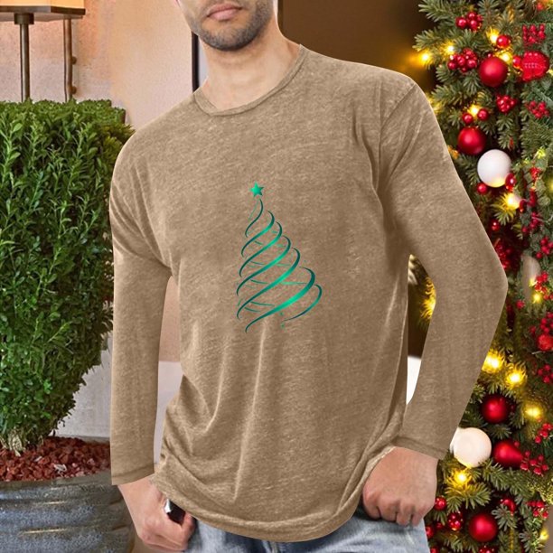 Amzcrzy - Sudadera Para Hombre, Deportiva, Fitness, Para El Hogar, Pijama Navideño Estampado, Camiseta De Manga Larga, Cuello Redondo, Color Caqui, L