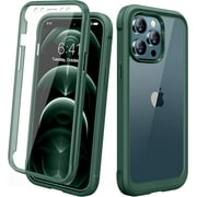 Miracase Designed for iPhone 12 Pro Max Case, Full Body Rugged Case with Built-in Touch Sensitive Anti-Scratch Screen Protector, Soft TPU Case Compatible with iPhone 12 Pro Max 6.7", Dark Green
