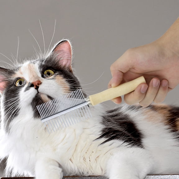 Peigne de Cuisinière en Bois et Acier Inoxydable Peigne pour Animaux Manche en Bois Peigne à une Cuisinière Double Peigne de Cuisinière Peigne à Dents Haute-Basse Peigne pour Chats Peigne à Poils Lustré