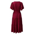 thumbnail image 4 of Vedolay Spring Dresses For Women 2023 Women's Summer Dress Square Neck Short Sleeves Crossover Waist Casual Party Mini Dress,A-Red L, 4 of 5