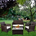 thumbnail image 1 of 4 PCS Outdoor Patio Furniture Set, All-Weather Rattan Chair Set, Conversation Sofa Sets with Cushioned Seat & Glass Table, Outdoor Indoor Use Backyard Porch Garden Poolside Balcony, Brown, D6335, 1 of 10
