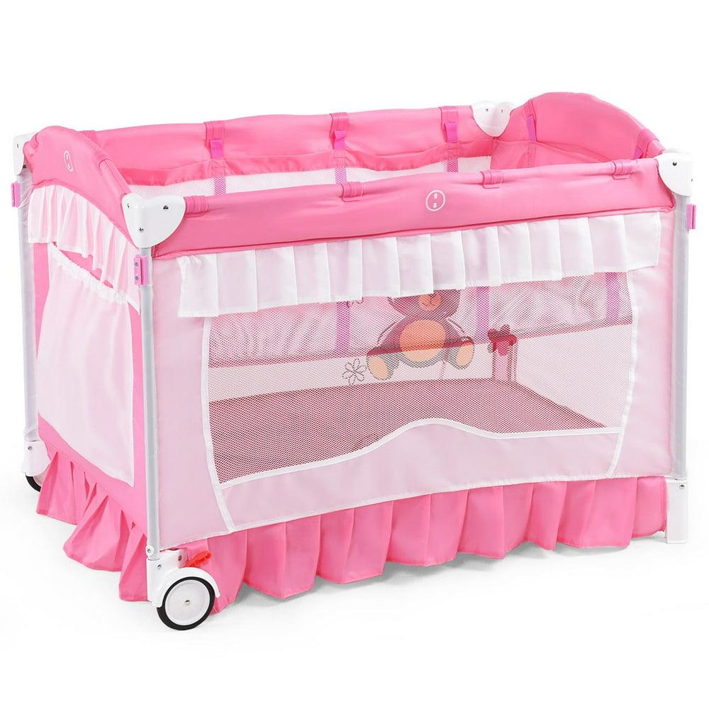 Costway Portable Baby Playpen Crib Cradle Changing Pad