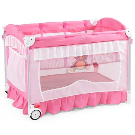 Costway Portable Baby Playpen Crib Cradle Bassinet Changing Pad Mosquito Net Toys w