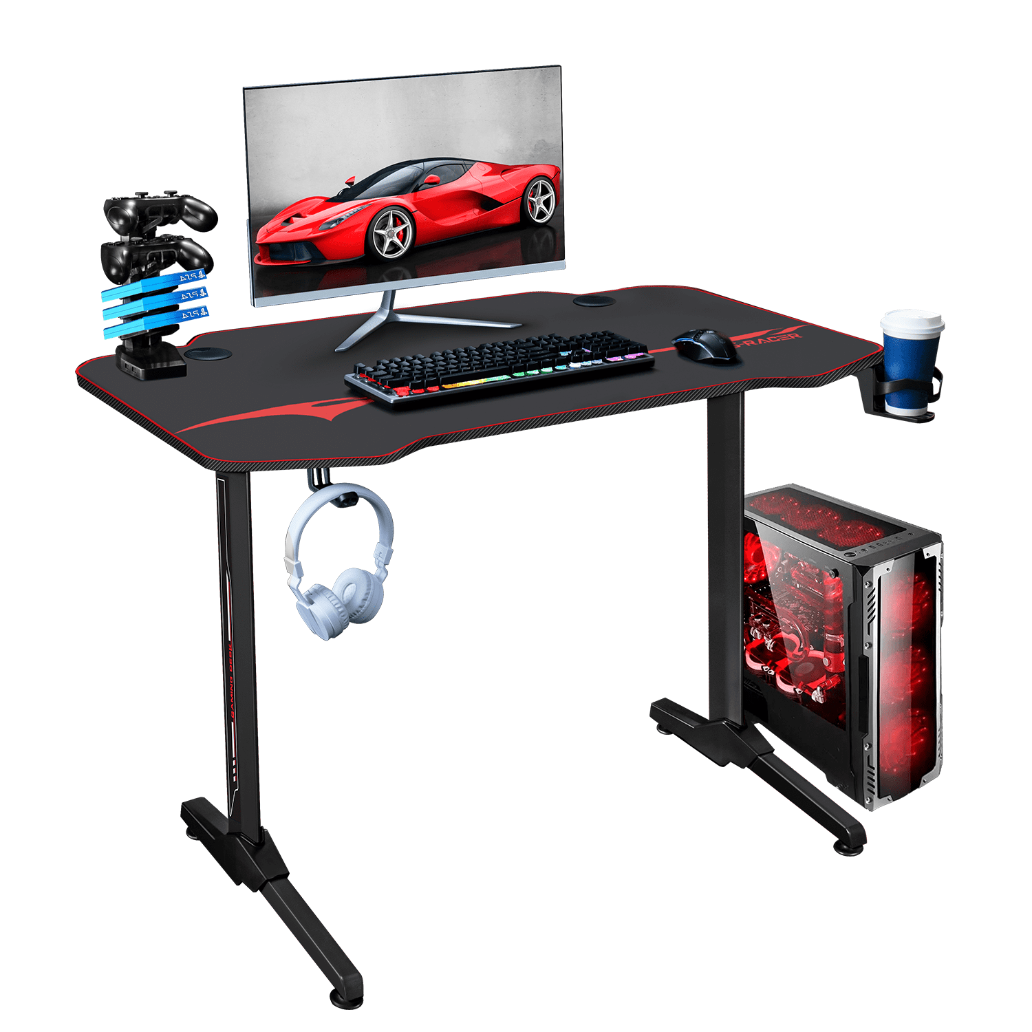 Lacoo 44 Inches Tshape Metal Frame Gaming Desk Racing Computer Desk