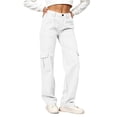 thumbnail image 3 of cocolona Womens High Waist Cargo Pants Elastic Button Waist Straight Wide Leg Outdoor Hiking Pants with Pockets, 3 of 5