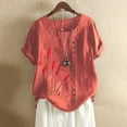 thumbnail image 2 of Liquidation Staron Hauts en Lin pour Femmes, Tuniques à Imprimé Floral Tendance, Blouses à Manches Courtes Retroussables, T-Shirts à Col Rond, Blouses Décontractées d'Été, Cadeaux d'Anniversaire pour Femmes, Rouge Melon D\'eau L, 2 of 4