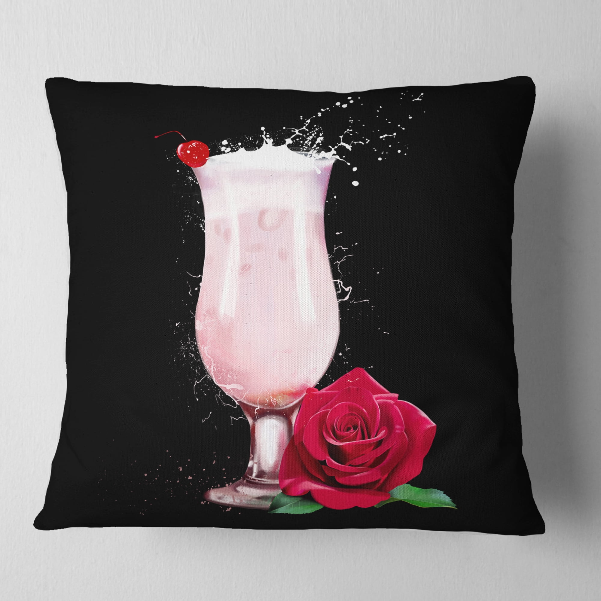 Designart Strawberry Cocktail and Red Rose - Floral Throw Pillow - 18x18