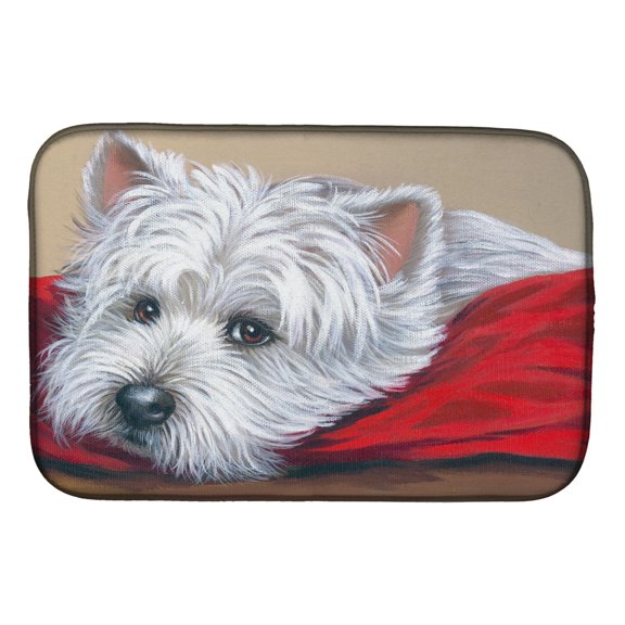 Westie Red Pillow Dish Drying Mat