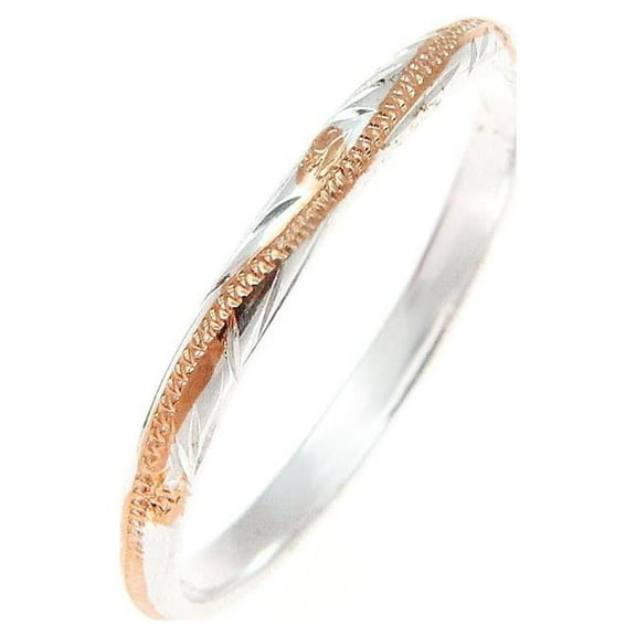 Sterling silver 925 2 tone pink rose gold plated 2mm Hawaiian scroll hand engraved ring band size 8