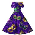 thumbnail image 6 of OGLCCG Mardi Gras Girls Retro Dress Short Sleeve A Line Twirly Dresses Trendy Printed School Party Pleated Flowy Tunic Dress 5-14 Years, 6 of 6