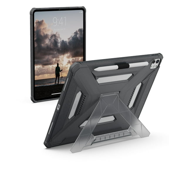 UAG iPad Pro 13" 8th/7th Gen 2024-2025 M5/M4 Case A3360 A3361 A3362 - Rugged Transparent Protective Cover with Kickstand and Pencil Holder Scout Plus Ash