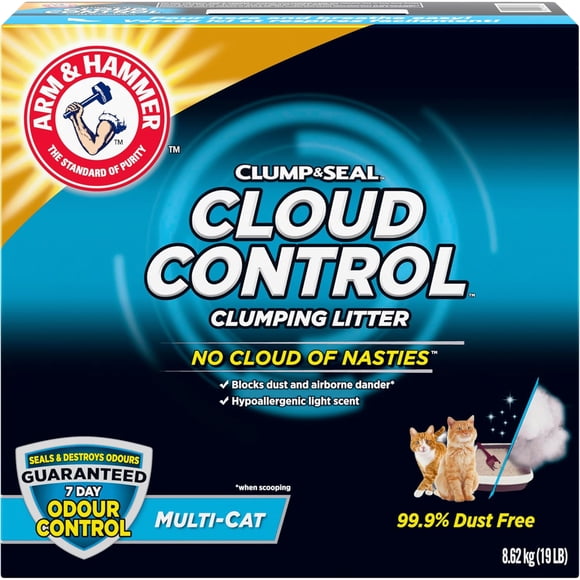 Arm & Hammer Litière pour chat, Clump & Seal, Cloud Control, Multi-chat, 7 jours de contrôle des odeurs, sans poussière, Litière en argile agglomérante, 8,62 kg (Paquet de 1)