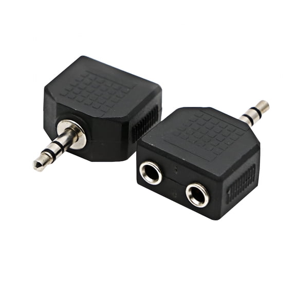 GJX 2026 New 2Pcs 3.5Mm 1 to 2 Male to Female Double Mono Headphone Microphone Y Splitter Converter Stereo Audio Jack Plug Adapter for Phone,Tablet,Laptop,Car,Home(Black)