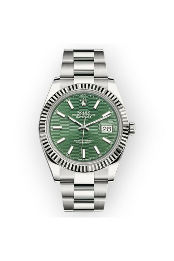 Pre-Owned Rolex Datejust 126334 Unisex 41mm Stainless Steel Green Motif Dial Fluted Bezel Automatic Watch 