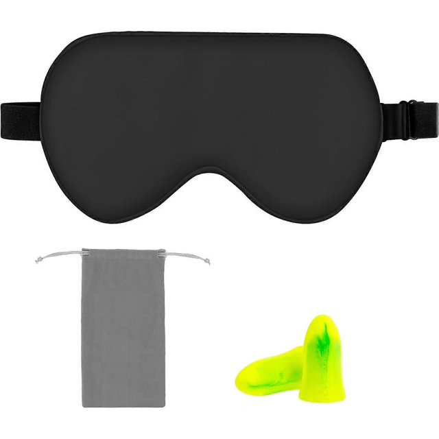 Genuine Natural Mulberry Silk Eye Mask, Curved Sleep Mask with Adjustable Strap, Black