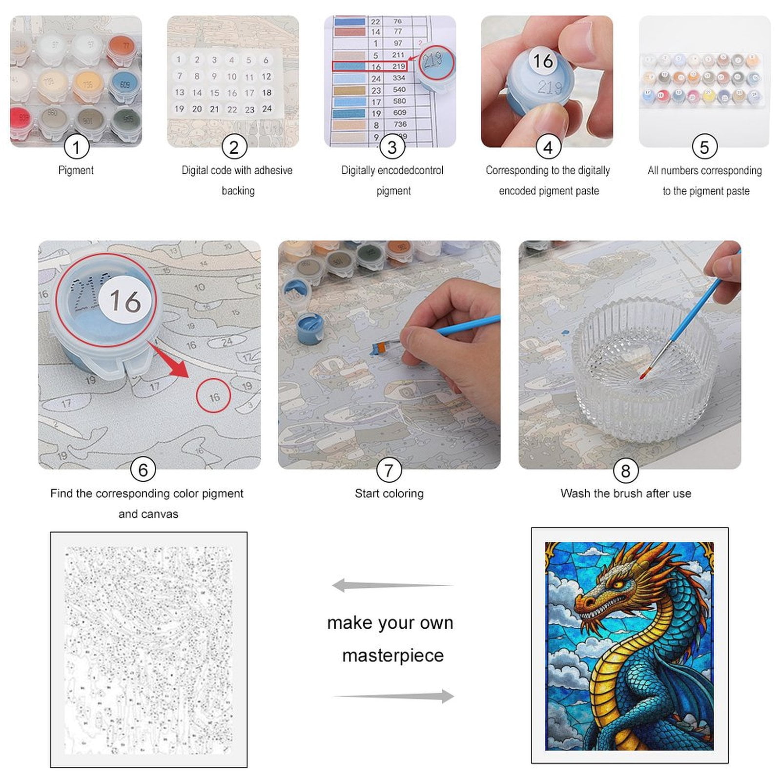 Paint By Numbers Kit for Adults Beginner - Stained Glass Dragon Fantasy Art DIY Canvas Painting Kits for Adults, Frameless Paint By Number for Adults for Home Wall Decor 16x20 Inch